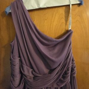 David's  Bridal One-shoulder dress with full skirt wisteria color